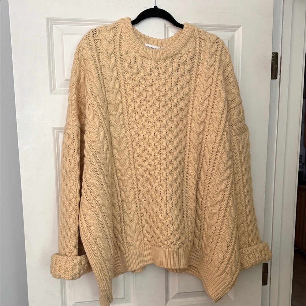 The Frankie Shop Cable Knit Crew Sweater - Beige